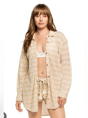 Surf Gypsy Crochet Button Down Beach Shirt